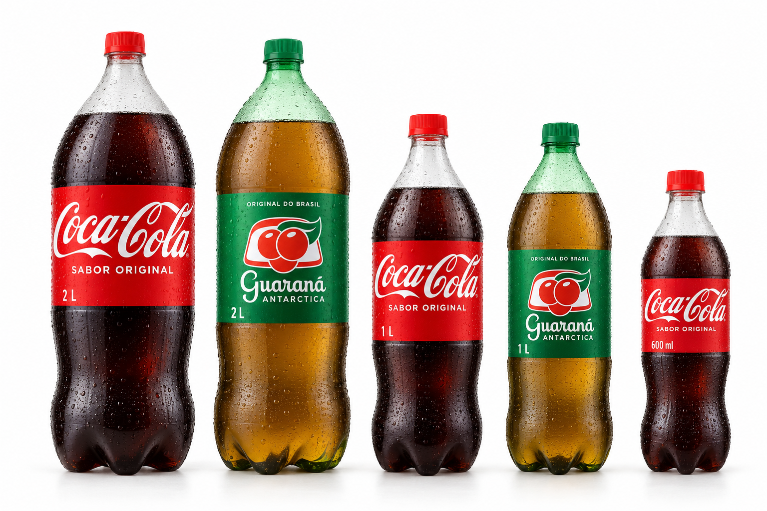 Coca-Cola e Guaraná Antarctica de 2 litros e 1 litro, e Coca-Cola de 600 ml